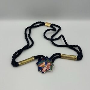 Vintage Stretch‎ Rope BELT with FLORAL Gold CLOISONNE Enamel Buckle